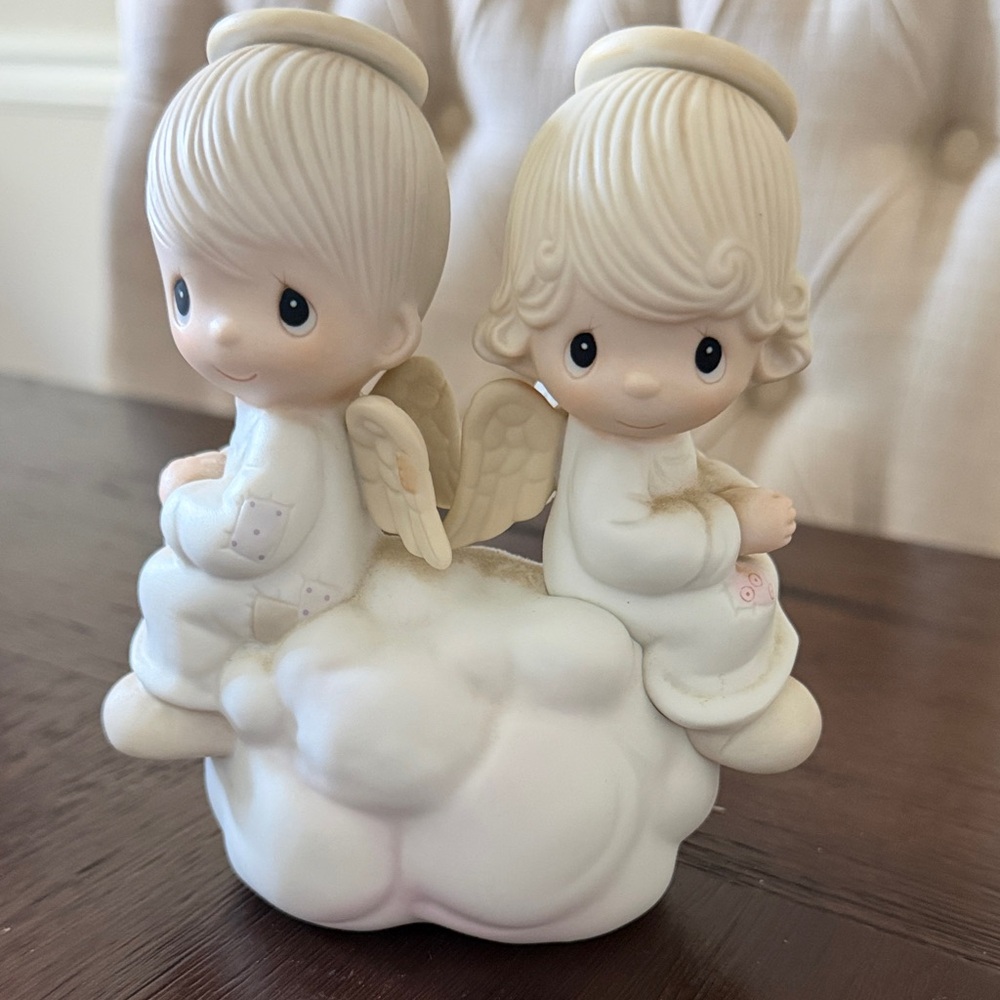 Precious Moments Porcelain Twin Angels Figurine in White and Cream